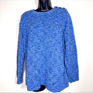 J Jill Sweater L Blue Boucle Flecked Button Shoulder 
Pullover cotton blend